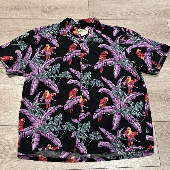 VTG Paradise Found Shirt Mens 3XL Black Purple Parrot Magnum Pi USA Hawaiian - Picture 1 of 7